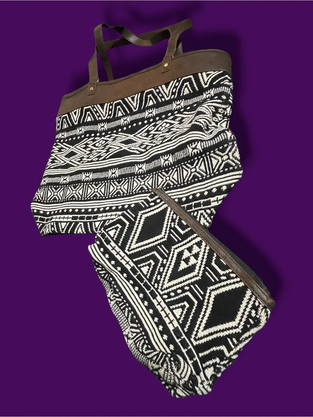 Thirty-One Jewell Rio Weave Tote & Matching Zipper Pouch Set Boho Aztec